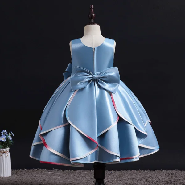 Fashion Burgundy Birthday Cascading Ruffles Flower Girl Dresses 2023 Ball Gown Scoop Neck Sleeveless Backless Bow Tea-length Flower Girl Dresses