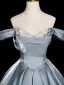 Elegant Sky Blue Lace Flower Prom Dresses 2026 Ball Gown Off-The-Shoulder Short Sleeve Backless Floor-Length / Long Formal Dresses