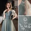 Chic / Beautiful Green Beading Sequins Prom Dresses 2022 A-Line / Princess V-Neck Short Sleeve Backless Floor-Length / Long Formal Dresses
