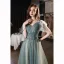 Chic / Beautiful Green Beading Sequins Prom Dresses 2022 A-Line / Princess V-Neck Short Sleeve Backless Floor-Length / Long Formal Dresses