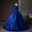 Vintage / Retro Royal Blue Beading Sequins Embroidered Prom Dresses 2025 Ball Gown One-Shoulder Short Sleeve Backless Floor-Length / Long Formal Dresses