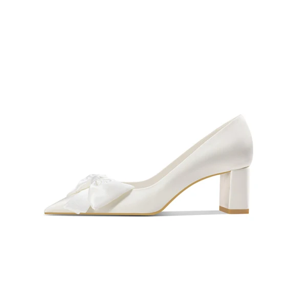 Elegant White Leather Bow Wedding Shoes 2023 Wedding 5 cm Stiletto Heels Pointed Toe Wedding Shoes High Heels