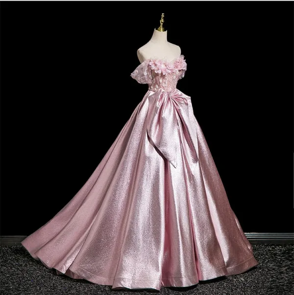 Flower Fairy Blushing Pink Sequins Appliques Prom Dresses 2025 Strapless Sleeveless Backless Floor-Length / Long Formal Dresses Ball Gown