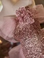 Glitzernden Rosa Pailletten Ballkleider 2024 Meerjungfrau Off Shoulder Kurze Ärmel Rückenfreies Sweep / Pinsel Zug Ball Festliche Kleider