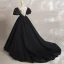 Audrey Hepburn Style Black Prom Dresses 2023 Ball Gown Rhinestone Scoop Neck Puffy Short Sleeve Floor-Length / Long Prom Formal Dresses