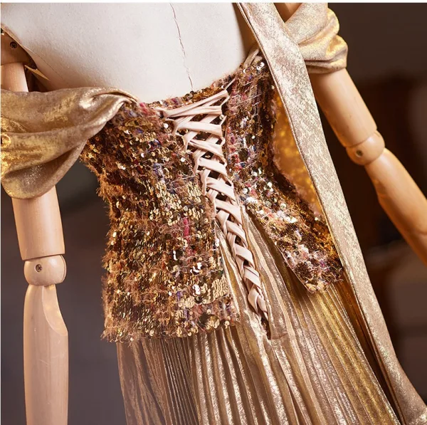 gold prom dress 2026 Gold Sequin Mermaid Prom Dress with Strappy Open Back – SQ035 – Viniodress main image 0