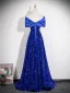 Dazzling Royal Blue Sequins Evening Dresses 2026 A-Line / Princess Off-The-Shoulder Bow Short Sleeve Backless