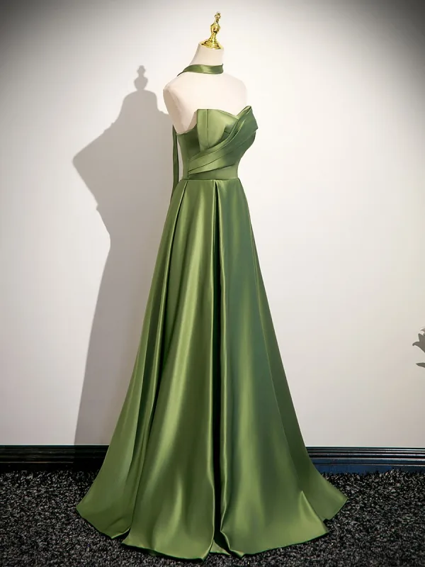 Sexy Sage Green Prom Dresses 2025 A-Line / Princess Strapless Sleeveless Backless Floor-Length / Long Formal Dresses