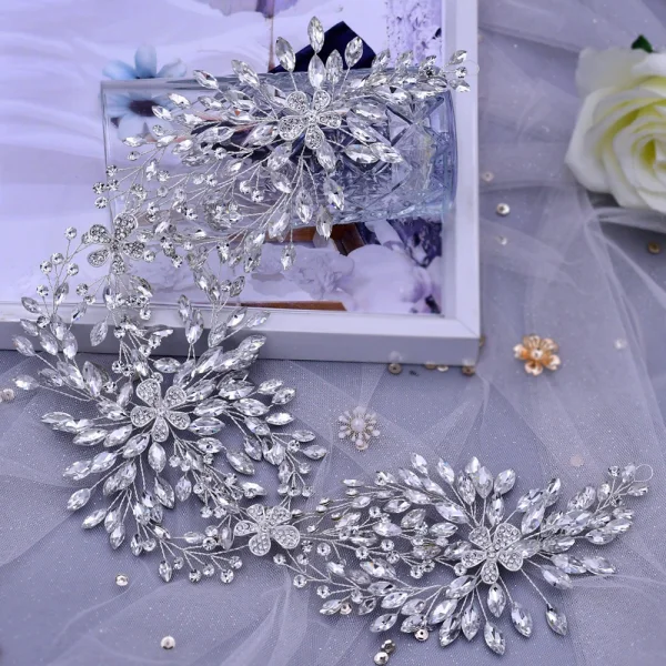 Sjarmerende Sparkly Sølv Håndlaget Rhinestone Bryllup Har Tilbehor 2023
