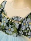 Chic / Beautiful Sky Blue Floral Pearl Rhinestone Birthday Flower Girl Dresses 2024 Ball Gown Scoop Neck Short Sleeve Backless Floor-Length / Long