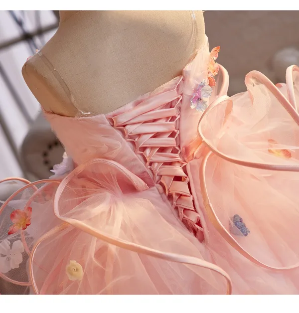 Lovely Flower Fairy Multi-Colors Appliques Blushing Pink Birthday Flower Girl Dresses 2025 Ball Gown Spaghetti Straps Sleeveless Backless Sweep Train