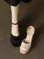 Fashion Beige Leather Prom Womens Sandals 2023 Ankle Strap 12 cm Thick Heels Square Toe Sandals