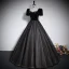 Élégant Noire Glitter Paillettes Robe De Bal 2023 Robe Boule Encolure Carrée Faux Diamant Manches Courtes Dos Nu Longue Promo Robe De Ceremonie