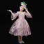 Vintage / Retro Medieval Blushing Pink Flower Girl Dresses 2024 3D Lace Printing Floral 1/2 Sleeves Scoop Neck Tea-length Cosplay Wedding Prom Ball Gown Wedding Party Dresses