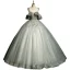 Elegant Grey Beading Sequins Prom Dresses 2022 Ball Gown Scoop Neck Short Sleeve Backless Floor-Length / Long Prom Formal Dresses