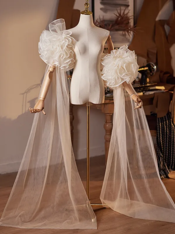 Unusual Champagne Handmade  Flower Tulle Prom shawl 2026
