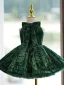 Chic / Belle Vert Anniversaire Noeud Glitter Courte Robe Ceremonie Fille 2024 Robe Boule Col Haut Sans Manches