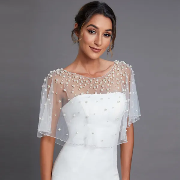 Chic / Beautiful White Bridal Wedding Pearl shawl 2023
