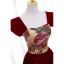 Vintage / Retro Burgundy Suede Printing Prom Dresses 2022 A-Line / Princess Square Neckline Short Sleeve Backless Floor-Length / Long Formal Dresses
