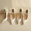 Élégant Ivoire Perle Noeud Bride Cheville Chaussure De Mariée 2023 Satin 8 cm Talons Aiguilles À Bout Pointu Mariage Escarpins Talons Hauts