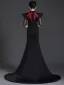 Chinese style Black Lace Flower Cheongsam Evening Dresses 2025 Trumpet / Mermaid High Neck 1/2 Sleeves Sweep Train Evening Party Cheongsam / Qipao