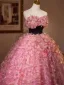 Flower Fairy Candy Pink Appliques Prom Dresses 2025 Ball Gown Strapless Sleeveless Backless Tea-length Tulle Prom Formal Dresses