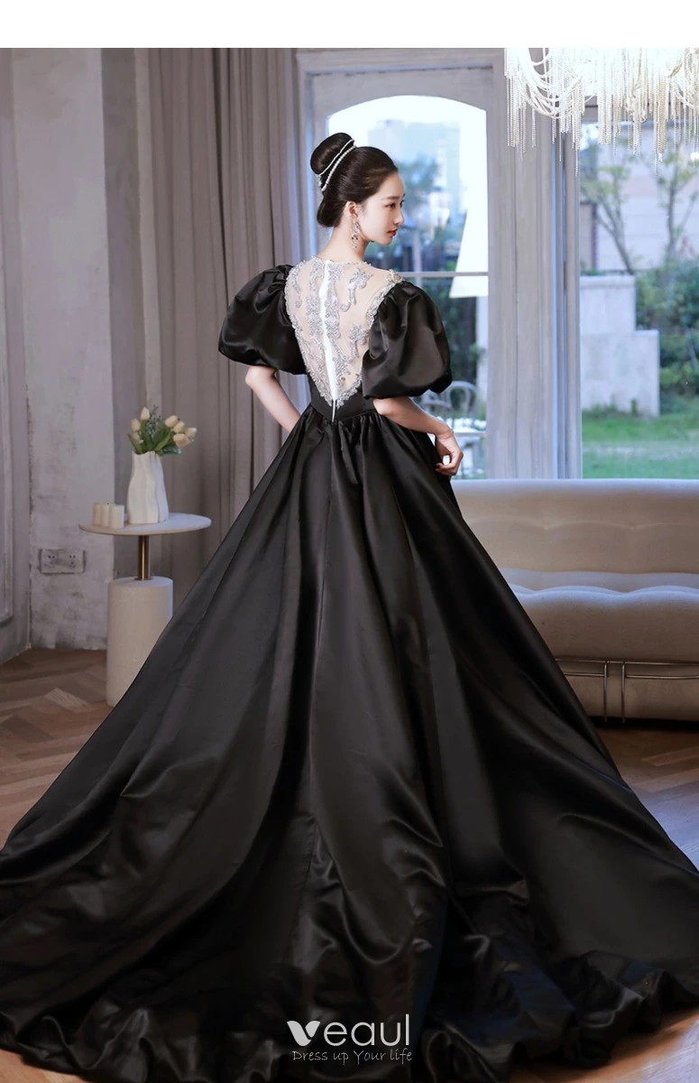 Modern Ball Gown Satin Brush Train Long Sleeve Prom Dress with Ruching -  UCenter Dress