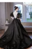 Vintage / Retro Rhinestone Black Prom Dresses 2023 Ball Gown Scoop Neck Puffy Short Sleeve Court Train Prom Formal Dresses
