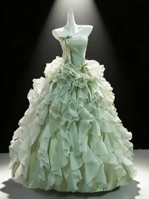 Robe De Bal Robe De Ceremonie Robe De Bal Vert Cendré Bretelles Croisées Dos Nu Noeud Volants En Cascade Longue Polyester Bustier Promo Tomber Printemps Été Sans Manches Éthéré