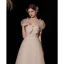 Lovely Ivory Lace Flower Prom Dresses 2022 A-Line / Princess Square Neckline Bow Puffy Short Sleeve Backless Floor-Length / Long Prom Formal Dresses