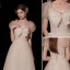 Lovely Ivory Lace Flower Prom Dresses 2022 A-Line / Princess Square Neckline Bow Puffy Short Sleeve Backless Floor-Length / Long Prom Formal Dresses