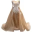 High-end Gold Handmade  Beading Pearl Rhinestone Sequins Wedding Dresses 2023 Trumpet / Mermaid Scoop Neck Long Sleeve Court Train Wedding