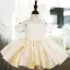 Elegant Champagne Pearl Sequins Short Birthday Flower Girl Dresses 2022 Ball Gown Scoop Neck Short Sleeve Flower Girl Dresses