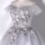 Chic / Beautiful Grey Beading Appliques Prom Dresses 2022 Ball Gown Off-The-Shoulder Short Sleeve Backless Floor-Length / Long Prom Formal Dresses