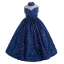 Sparkly Navy Blue Beading Tassel Sequins Birthday Flower Girl Dresses 2024 Ball Gown High Neck Sleeveless Floor-Length / Long