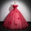 Chic / Beautiful Red Flower Prom Dresses 2023 Off-The-Shoulder Sleeveless Floor-Length / Long Ball Gown Formal Dresses