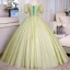 Elegant Sage Green Glitter Beading Sequins Prom Dresses 2023 Ball Gown Scoop Neck Puffy Short Sleeve Floor-Length / Long Prom Formal Dresses
