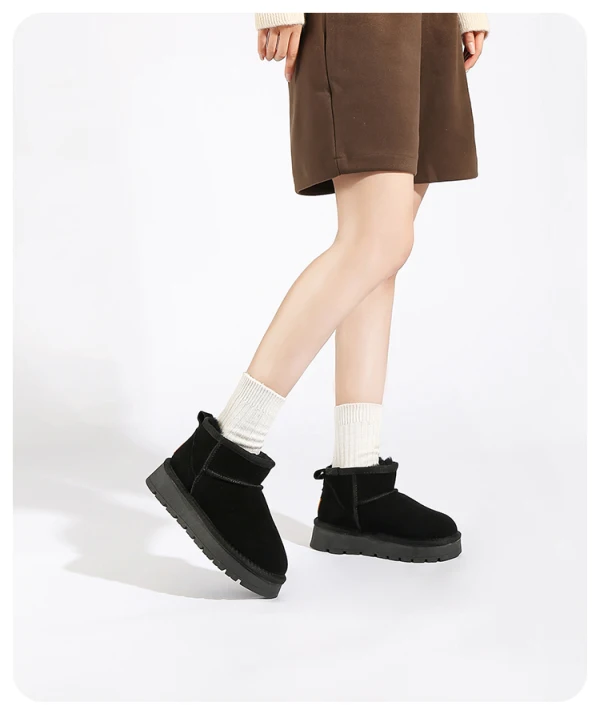 Comfortable Brown Street Wear Leather Flat Suede Snow Boots 2024 Round Toe Womens Boots