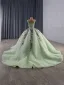 Luxury / Gorgeous Sage Green Beading Pearl Sequins Appliques Lace Flower Prom Dresses 2025 Ball Gown V-Neck Sleeveless Backless Chapel Train