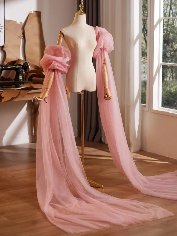 Chic / Belle Rougissant Rose Gonflée Manches Courtes Promo châle 2026 Tulle