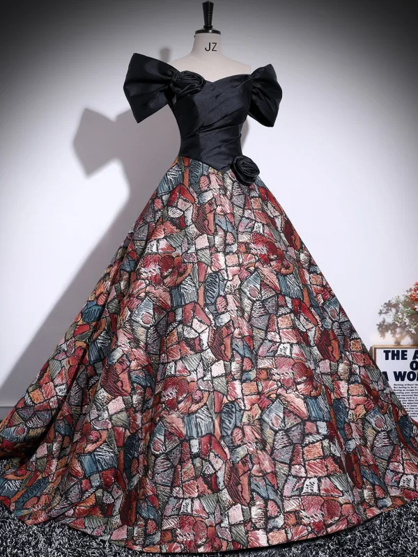 Unusual Multi-Colors Plaid Prom Dresses 2025 Ball Gown Off-The-Shoulder Short Sleeve Backless Floor-Length / Long Formal Dresses