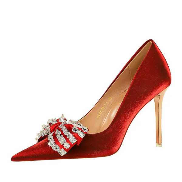 Chic / Belle Noire Faux Diamant Soirée Satin Escarpins Talons Hauts 2023 10 cm Talons Aiguilles À Bout Pointu Escarpins
