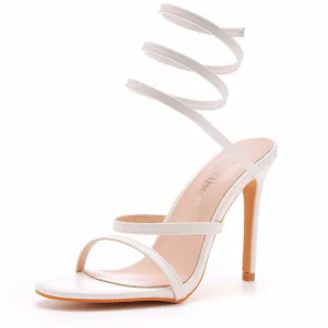 Sexy Blanche Cocktail Sandales Femme 2023 10 Cm Talons Aiguilles Bride Cheville Peep Toes Bout Ouvert Sandales Talons Hauts