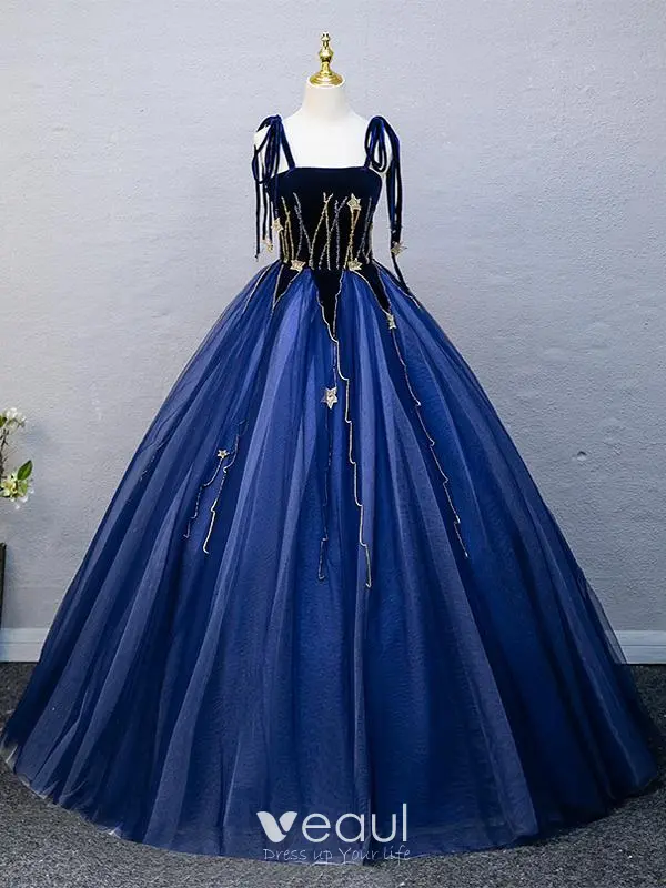 Elegant Royal Blue Star Sequins Prom Dresses 2025 Ball Gown Spaghetti Straps Sleeveless