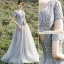 Chic / Belle Gris Robe De Bal 2022 Princesse V-Cou Perlage Paillettes Manches Courtes Dos Nu Longue Promo Robe De Ceremonie