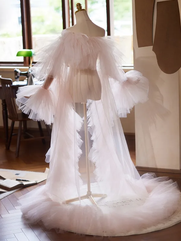 Fashion Blushing Pink Handmade Tulle shawl Jackets & wraps 2024