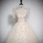 Elegant Champagne Printing Prom Dresses 2023 Ball Gown Square Neckline Short Sleeve Backless Floor-Length / Long Prom Formal Dresses