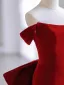 Sexy Burgundy Rhinestone Velvet Evening Dresses 2023 Trumpet / Mermaid Off-The-Shoulder Sleeveless Backless Bow Sweep Train Evening Party Formal Dresses