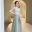 Simple Vert Cendré Robe Demoiselle D'honneur 2022 Princesse Encolure Carrée Manches Courtes Dos Nu Longue Demoiselle D'honneur Robe De Ceremonie
