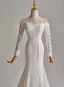Vintage / Retro White Lace Flower Sweep Train Wedding Dresses 2025 Ball Gown Off-The-Shoulder Long Sleeve Backless
